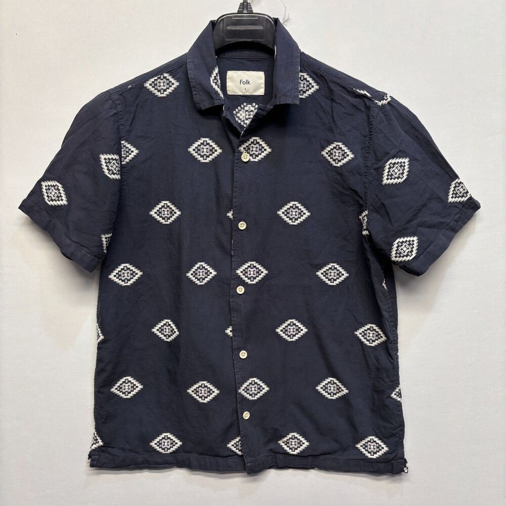 Folk Clothing Men Short Sleeve Button Down Shirt Size Small D102 -20